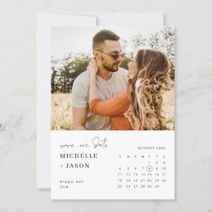 ミニマルなカレンダー写真 Save the Date 招待状