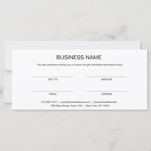ミニマルなギフト券の名刺 (裏面)