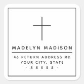 ミニマルなクリスチャンのクロス白差出人住所 スクエアシール (正面)