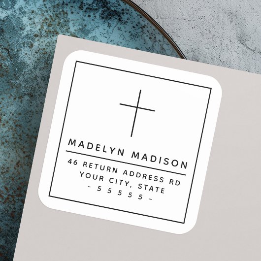 ミニマルなクリスチャンのクロス白差出人住所 スクエアシール