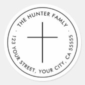 ミニマルなクリスチャンのクロス白差出人住所 ラウンドシール (正面)
