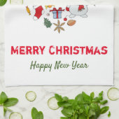 ミニマルなクリスマスと新年おめでとう キッチンタオル (折り畳み)