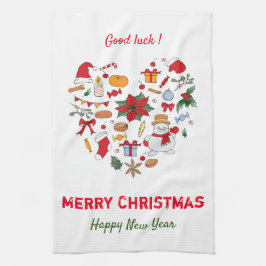 ミニマルなクリスマスと新年おめでとう キッチンタオル