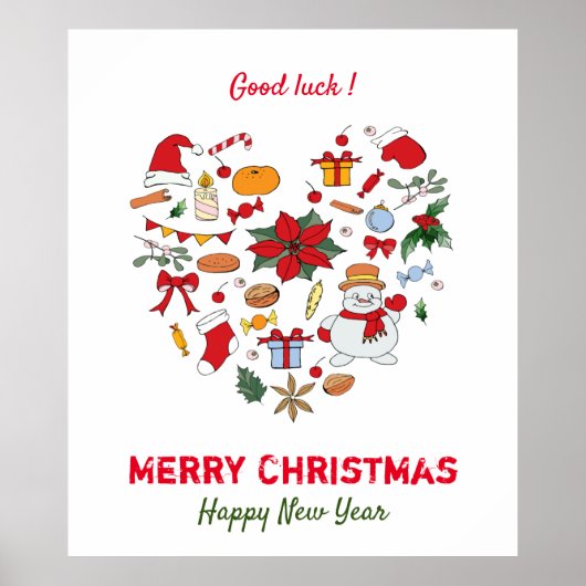 ミニマルなクリスマスと新年おめでとう ポスター (正面)