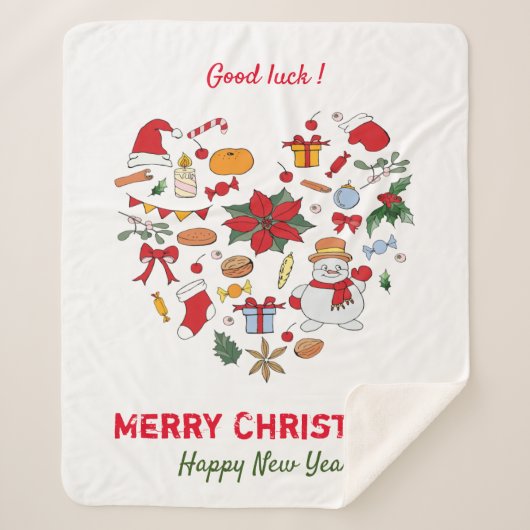 ミニマルなクリスマスと新年の幸せベビー シェルパブランケット (正面)