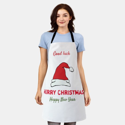 ミニマルなクリスマスと新年の幸せ エプロン (着用した状態)