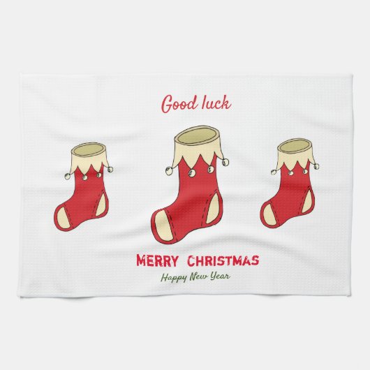 ミニマルなクリスマスと新年の幸せ キッチンタオル (横)