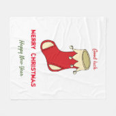 ミニマルなクリスマスと新年の幸せ フリースブランケット (正面(横))