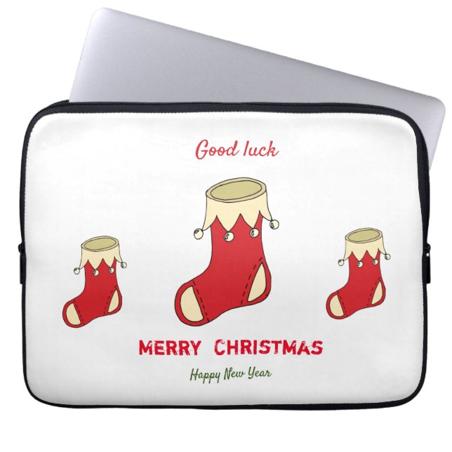 ミニマルなクリスマスと新年の幸せ ラップトップスリーブ (正面)