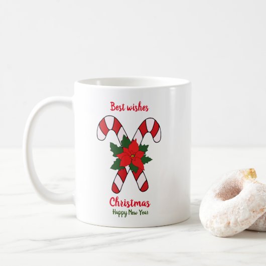 ミニマルなクリスマスと新年ハッピーコーヒームー コーヒーマグカップ (ドーナツ)