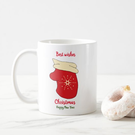 ミニマルなクリスマスと新年ハッピーコーヒームー コーヒーマグカップ (ドーナツ)