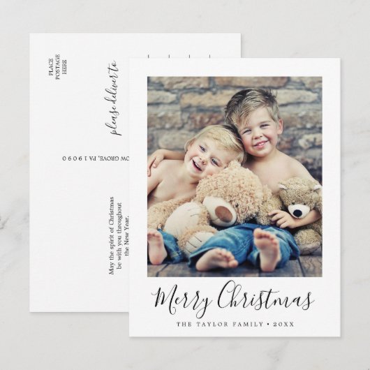 ミニマルなクリスマスのポートレート写真 シーズンポストカード (正面/裏面)