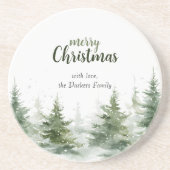 ミニマルなクリスマスの水の色の常緑雪 コースター (正面)