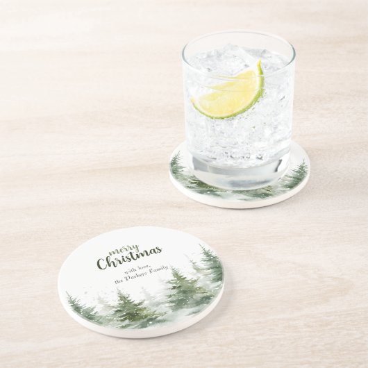 ミニマルなクリスマスの水の色の常緑雪 コースター (側面)