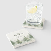 ミニマルなクリスマスの水の色の常緑雪 ストーンコースター (横)