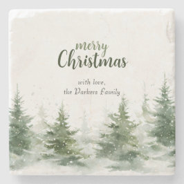 ミニマルなクリスマスの水の色の常緑雪 ストーンコースター