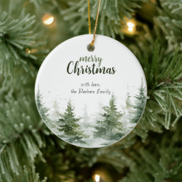 ミニマルなクリスマスの水の色の常緑雪 セラミックオーナメント