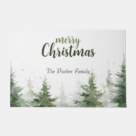 ミニマルなクリスマスの水の色の常緑雪 ドアマット