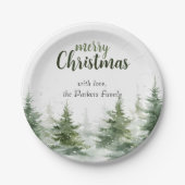 ミニマルなクリスマスの水の色の常緑雪 ペーパープレート (正面)