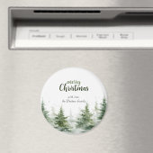 ミニマルなクリスマスの水の色の常緑雪 マグネット (インサイチュ (食洗機))