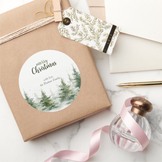 ミニマルなクリスマスの水の色の常緑雪 ラウンドシール (ギフト)