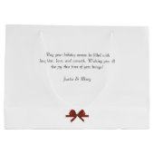 ミニマルなクリスマスの水の色の常緑雪 ラージペーパーバッグ (裏面)