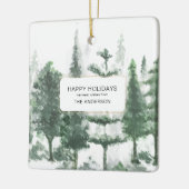 ミニマルなクリスマスの水の色の森林写真 セラミックオーナメント (左)