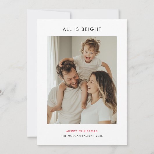 ミニマルなクリスマスはすべて明るい家族写真 シーズンカード (正面)