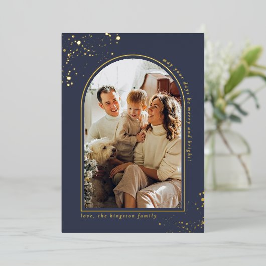 ミニマルなクリスマスアーチ写真フレ実在ーム 箔シーズンカード (立ち正面)