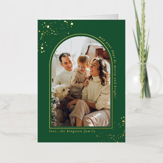 ミニマルなクリスマスアーチ写真フレ実在ーム 箔シーズンカード (正面)