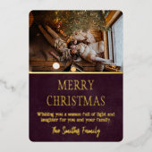 ミニマルなクリスマスエレガント一家 箔シーズンカード (正面)