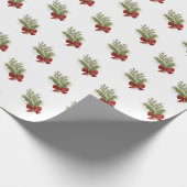 ミニマルなクリスマスグリーンのレッドボウ ラッピングペーパー (角)