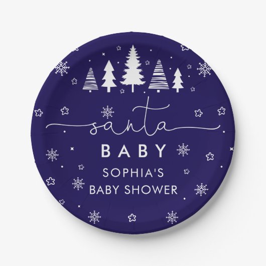 ミニマルなクリスマスサンタベビーシャワー ペーパープレート (正面)