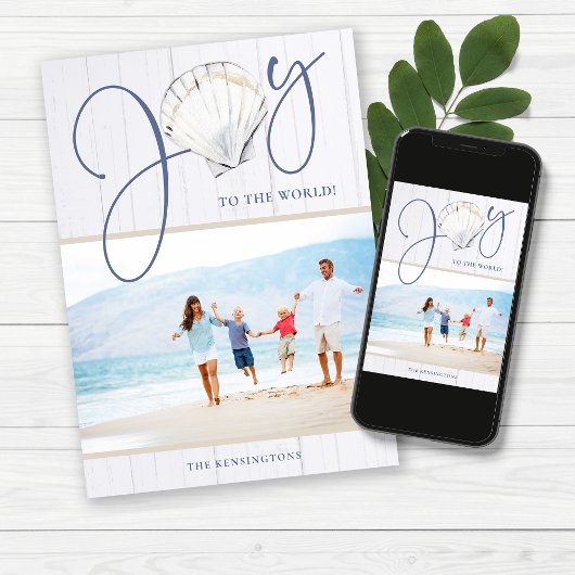 ミニマルなクリスマスジョイシーシェルホリデーフォト シーズンカード