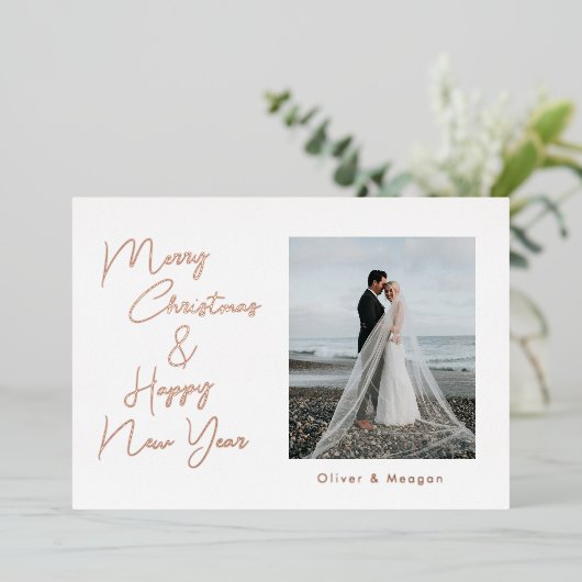 ミニマルなクリスマススクリプトフォイルホリデーカード 箔シーズンカード (立ち正面)