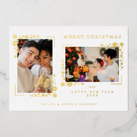 ミニマルなクリスマススノーフレーク2写真フレーム 箔シーズンカード (正面)