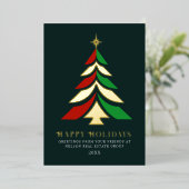 ミニマルなクリスマスツリーのグリーティ企業のング 箔シーズンカード (立ち正面)