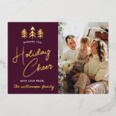 ミニマルなクリスマスツリーの写真実在 箔シーズンカード (正面)