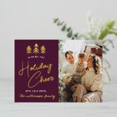 ミニマルなクリスマスツリーの写真実在 箔シーズンカード (立ち正面)