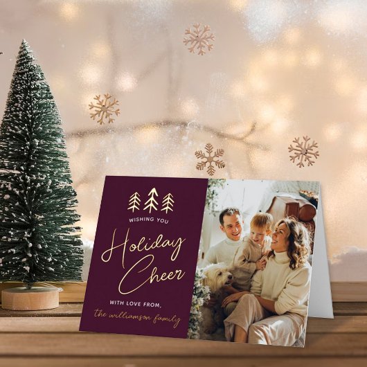 ミニマルなクリスマスツリーの写真実在 箔シーズンカード