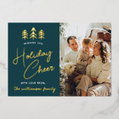 ミニマルなクリスマスツリーの写真実在 箔シーズンカード (正面)