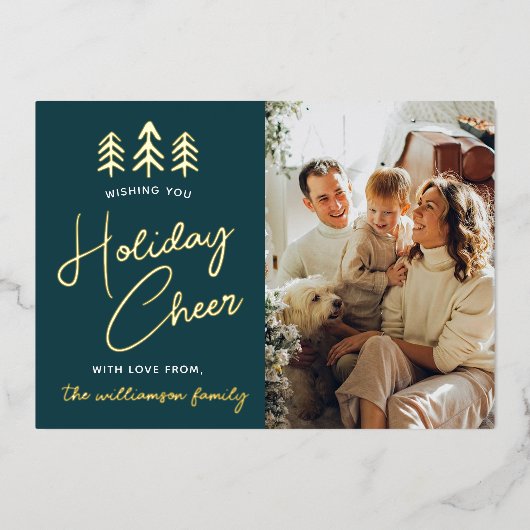 ミニマルなクリスマスツリーの写真実在 箔シーズンカード (正面)