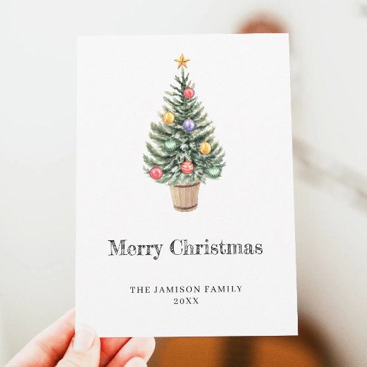 ミニマルなクリスマスツリーの家族の名前の年 シーズンカード