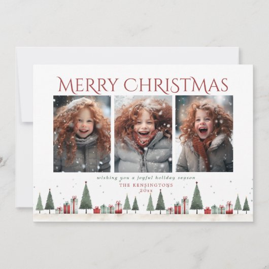 ミニマルなクリスマスツリーギフトホリデー写真 シーズンカード (正面)