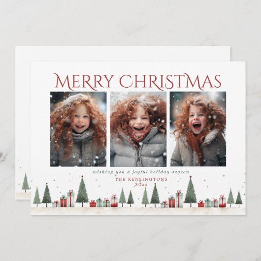 ミニマルなクリスマスツリーギフトホリデー写真 シーズンカード (正面/裏面)