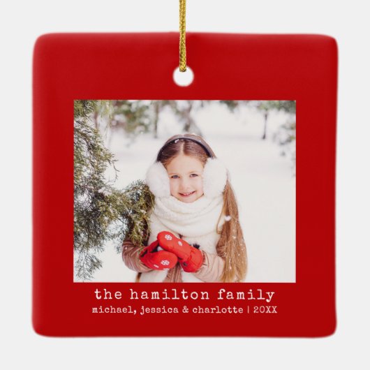 ミニマルなクリスマスツリー家族の写真と名前 セラミックオーナメント (裏面)