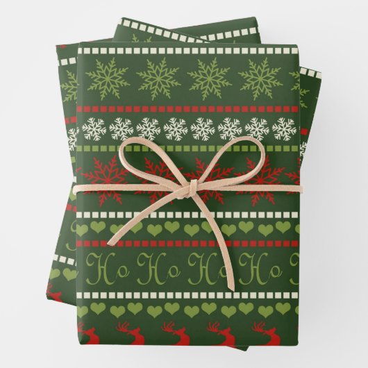 ミニマルなクリスマスパターン – 雪片，鹿 ラッピングペーパーシート (インサイチュ)