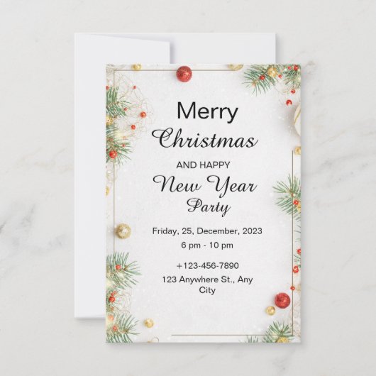 ミニマルなクリスマスパーティーと新年おめでとう 招待状 (正面)