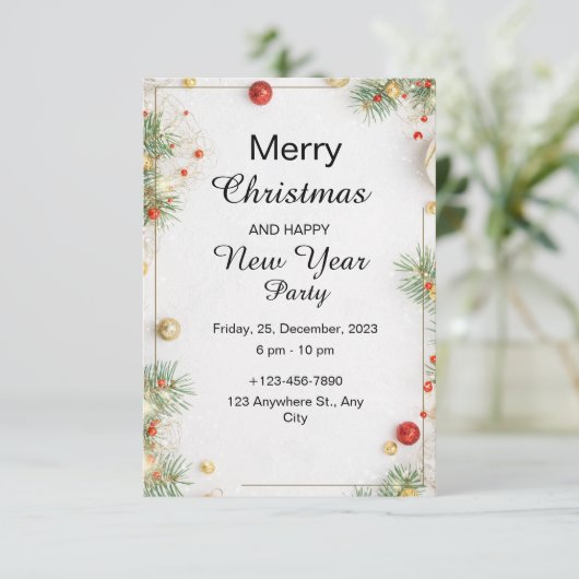 ミニマルなクリスマスパーティーと新年おめでとう 招待状 (スタンド正面)