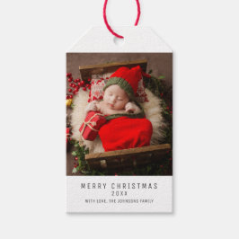 ミニマルなクリスマスファミリーベビー写真，休日 ギフトタグ